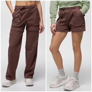 Prana Stretch Zion Convertible Pant Women's L Mocha Elastic Waist Zip-Off Legs